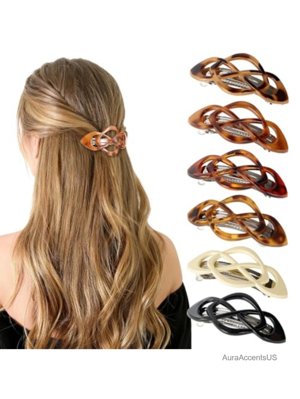 Double-Layer Metal Spring French Hair Barrette Clips for Women Girls (Set of 6)
